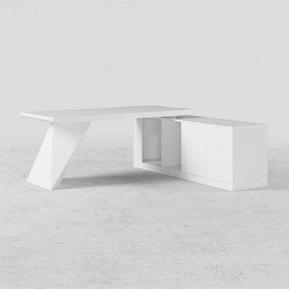 homary 70.9" Modern L-Shape Executive Desk, Home Office Desk with Drawers & Cabinet Modern Computer Desk for Home Business Furniture, White, Right Hand
