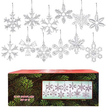 Style Glass Clear Glass Snowflake Ornament Winter Christmas Tree Hanging Decorations (12 Pieces).