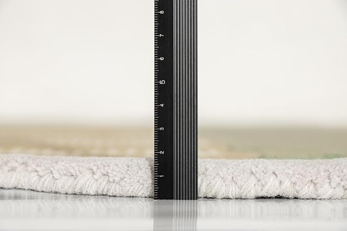 Hand-Tufted Wool Area Rug with Scalloped Edges, Beige and Green Plaid Pattern, Cozy and Soft Accent Rug for Living Room, Bedroom, and Nursery, Handmade Decorative Rug, 5x8 Ft