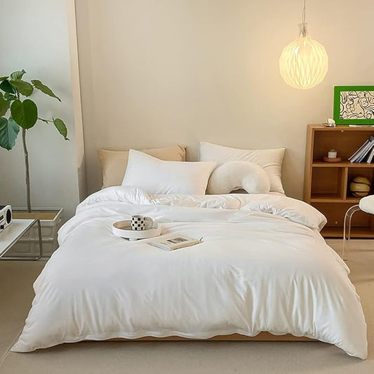 CLOTHKNOW White Full Size Comforter Sets 3Pcs White Bedding Comforter Sets Women Men Bedding Sets Soft Comforter with 2 x Pillow Cases All Season