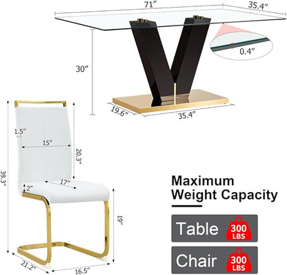 71" Glass Dining Table Set for 8, Dining Table Set for 8, Modern Kitchen Table and 8 Chairs,Tempered Glass Tabletop and MDF Base,Dining Room Table Set for 8