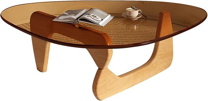Mid Century Modern Glass Coffee Table, Coffee Table for Living Room, Elegant and Functional Coffee Tables,Suitable for Bedroom Living Room Reception Office Tables（Wood/Brown，Large）