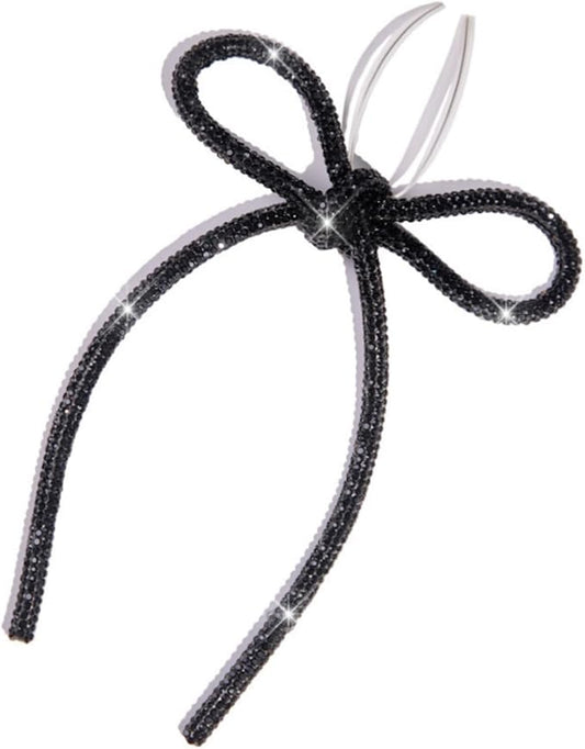 FLAIR GIFTS 6 Pcs 4.3" x 6" 2025 Christmas Bows for Tree Decor, Black Sparkly Glitter Rhinestone Bow Ornaments with Twist Tie for Xmas Decoration, Wreath, Garland, Gift Wrapping