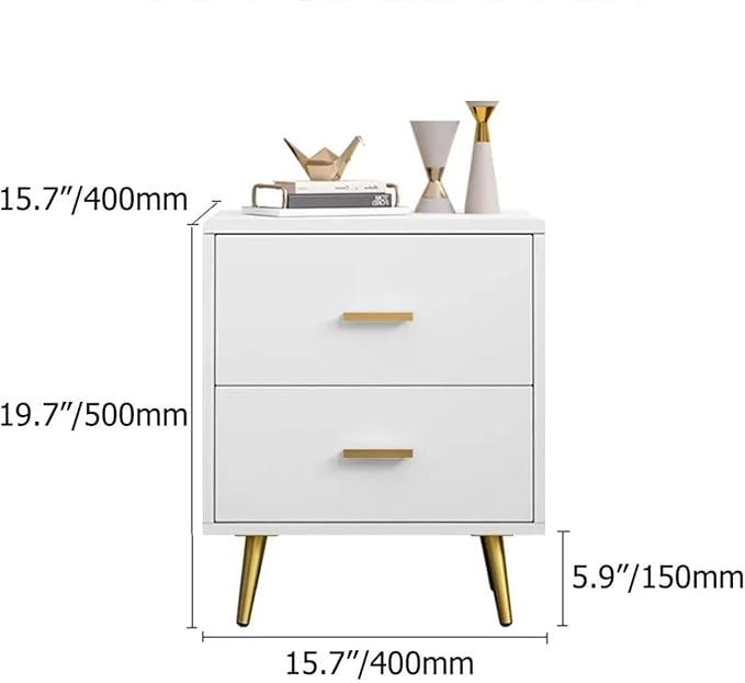 homary Modern Wood Nightstand with Gold Legs 2-Drawer Bedside Table in White