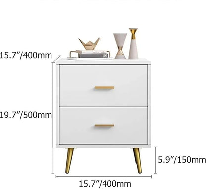 homary Modern Wood Nightstand with Gold Legs 2-Drawer Bedside Table in White