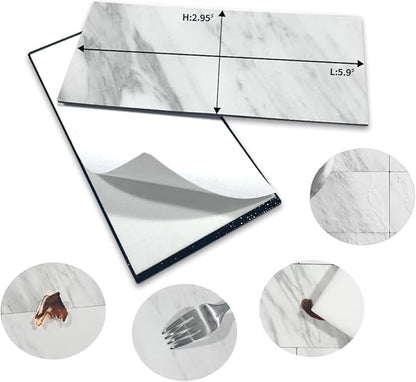 AULIGET 3" x 6" Subway Tile Peel and Stick Backsplash, Thick PVC Stick on Wall Tiles (4, White Marble Look)
