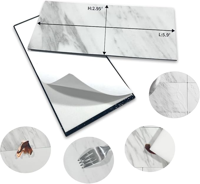 AULIGET 3" x 6" Subway Tile Peel and Stick Backsplash, Thick PVC Stick on Wall Tiles (100, White Marble)