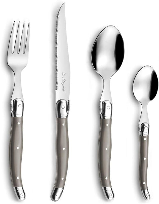 Amefa Lou Laguiole Tradition 24-Piece Vintage Taupe Stainless Steel Polypropylene Silverware Flatware Utensils Set - Silverware Set - Stainless Steel Flatware