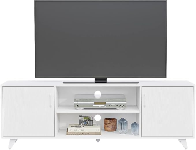 Panana TV Stand, Entertainment Center with 2 Doors and 2 Cubby Storages Cabinets for up to 65 inch for Living Room Bedroom (White, 53.5 inch)