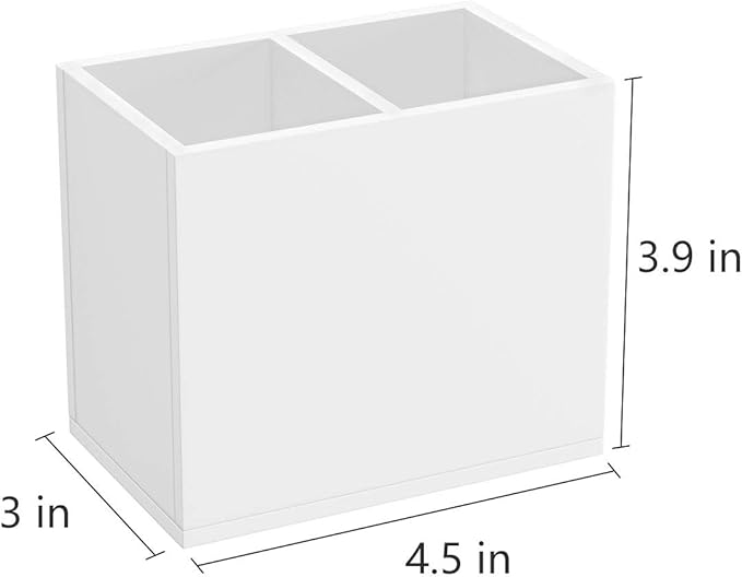 NIUBEE Acrylic Pen Holder 2 Compartments, White Pencil Organizer Cup for Countertop Desk Accessory Storage
