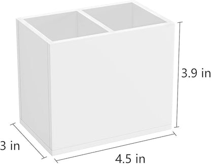 NIUBEE Acrylic Pen Holder 2 Compartments, White Pencil Organizer Cup for Countertop Desk Accessory Storage