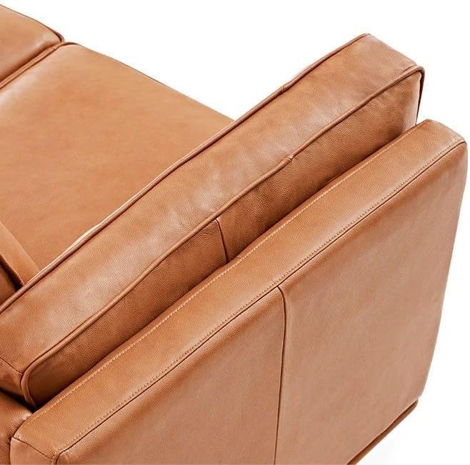 Valencia Artisan Full Leather Sofa 88” Pure Italian Nappa Leather Couch with Solid Wood Accent Ultimate Comfort, Cognac Tan