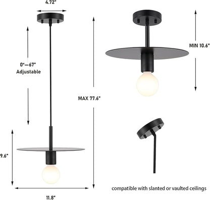 Modern Pendant Lighting Black Farmhouse Pendant Light with 11.81" Dome Industrial Mid Century Knurled Texture Hanging Lamp Ceiling Light Fixture Kitchen Island Dinning Room Bedroom