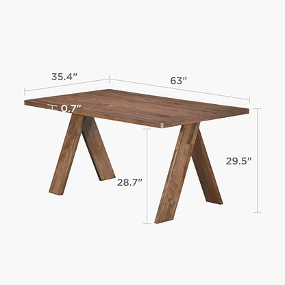 Acanva Farmhouse Rectangular Dining Table for 6 People, Modern Mid-Century Walnut Kitchen Dinner Tables Furniture, Walnut