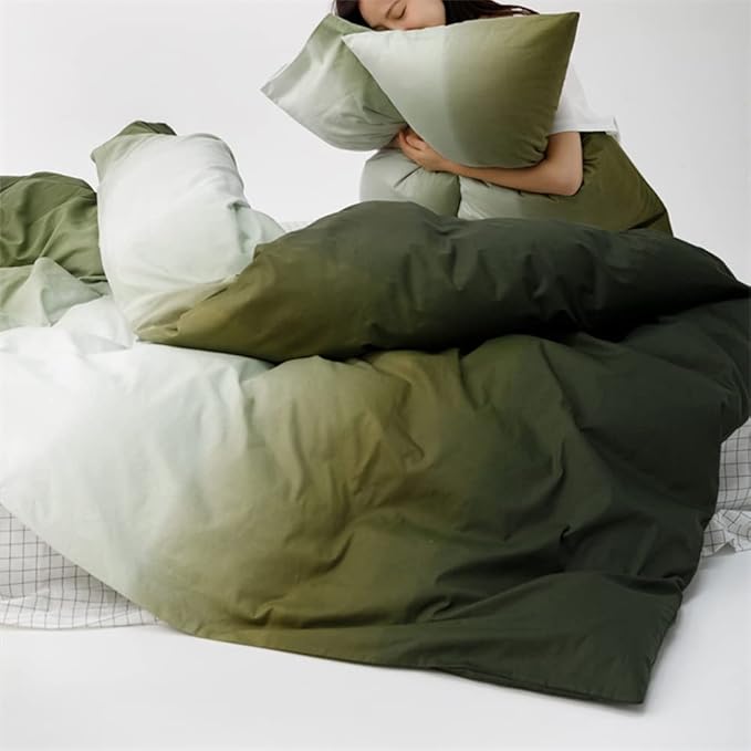 Pureant Army Green Gradient Comforter Sets King Women Men Solid White and Green Bedding Comforters Cotton Modern Plain Dark Hunter Green Gradient Quilts Watercolor Art Bedding Soft Green Blankets