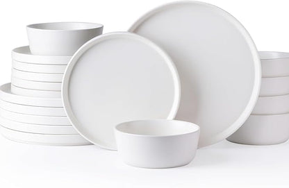 AmorArc Dinnerware Sets for 6, 18 Piece Stoneware Plates and Bowls Set, Chip and Crack Resistant Plates Set, Dishwasher & Microwave Safe Ceramic Dishes - White, Service for 6