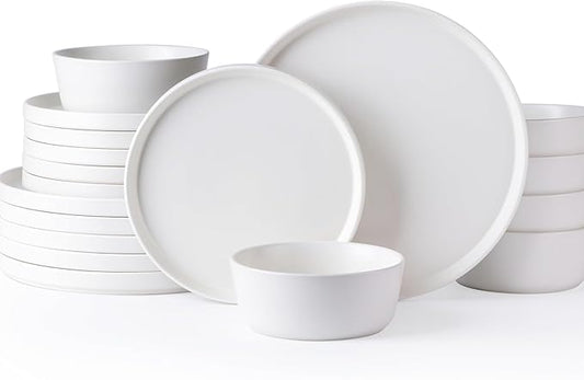 AmorArc Dinnerware Sets for 6, 18 Piece Stoneware Plates and Bowls Set, Chip and Crack Resistant Plates Set, Dishwasher & Microwave Safe Ceramic Dishes - White, Service for 6