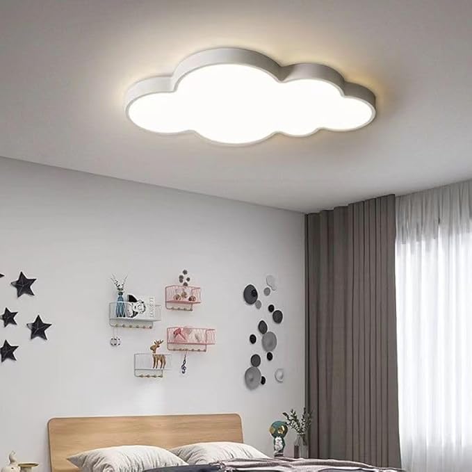 Modern Kids Room Ceiling Light,19in LED Light Fixture/with Remote Adjustable Lighting, Close-to-Ceiling Fixture for Bedroom, Kindergarten, Hallway, Balcony (White)