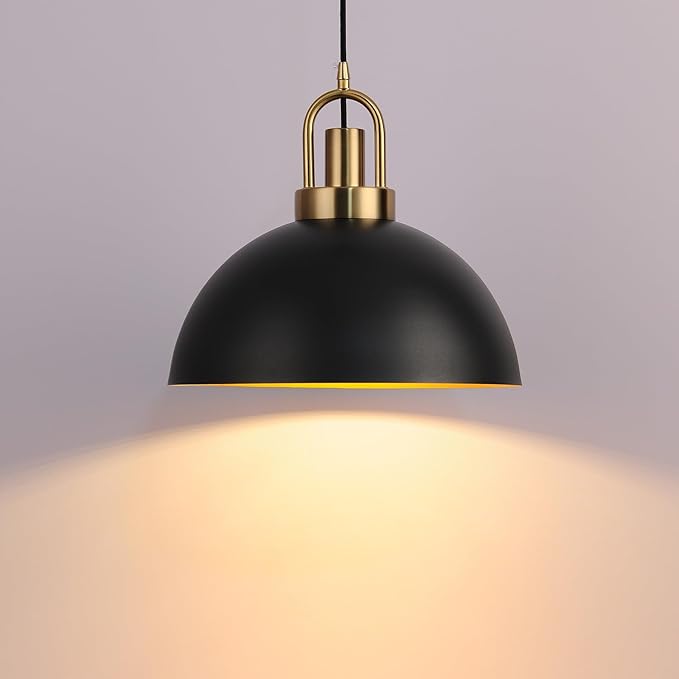 Eustace 13.7'' Matte Black and Gold Farmhouse Pendant Light, Adjustable Hanging Lamp,Industrial Ceiling Lights Fixture for Kitchen Island Dining Room Hallway Restaurant