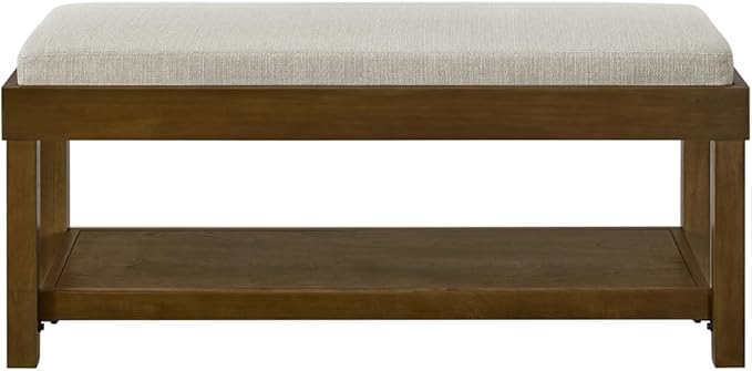 24KF Large Rectangular Storage Bench,Upholstered Seat Cushion,Ottoman Coffee Table with Beige Removable Cushion for Living Room,Entryway Bench Bed Bench with Solid Wood Shelf,5069-Beige