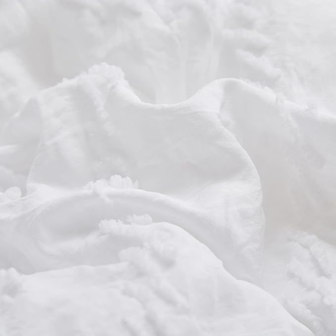 CLOTHKNOW White Twin/Twin XL Comforter Set Tufted Farmhouse Bedding Comforter Sets Plain White Bedding Sets Shabby Chic Bed Comforter Sets