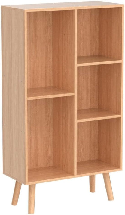 LEYAOYAO Wooden 5 Cube Bookshelf, Natural 3 Tier Book Shelf with Legs, Modern Open Storage Organizer,Boho Bookcase,Display Cabinet Shelf Free Standing Bookshelves for Bedroom,Living Room,Study