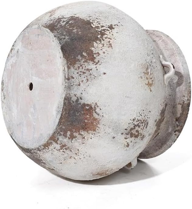 LuxenHome 14.96'' Dia Round Large Plant Pots, Off White Indoor Outdoor Planters with Drainage Holes, Rustic Distressed Flower Pot for Plants, Handmade Concrete Planter Pot for Home Patio Garden