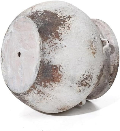 LuxenHome 14.96'' Dia Round Large Plant Pots, Off White Indoor Outdoor Planters with Drainage Holes, Rustic Distressed Flower Pot for Plants, Handmade Concrete Planter Pot for Home Patio Garden