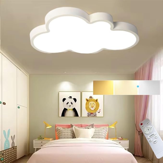 Cloud Lights for Ceiling White 26" 54w Close to Ceiling Light Fixtures with Remote Cloud Shaped Led Ceiling Lamp Flush Mount Lighting Fixture for Girls Children's Room/Kindergarten