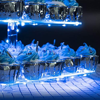 YestBuy 5 Tier Cupcake Stand Acrylic Cupcake Tower Display with LED Light Premium Cupcake Holder Dessert Tree Tower for Birthday Cady Bar Party Décor Weddings, Birthday Parties Events (Blue Light)