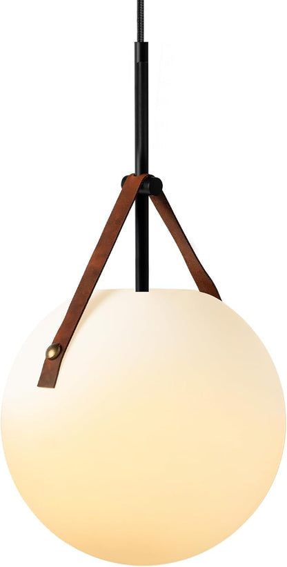 Aisilan Globe Pendant Light, White Opal 9.6” Glass Pendant Light with 5W E26 Blub, Mid Century Adjustable Hanging Light Fixture for Kitchen Island, Globe Chandelier for Dining Room Bedroom