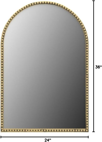 Arched Wall Mirror for Bathroom - 24"x36" Metal Beaded Frame Decorative Accent Mirror, Large Modern Rustic Distressed Hanging Wall Decor for Washroom, Bedroom, Living Room, Entryway, Antique Gold
