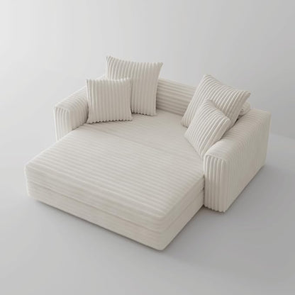 Acanva Oversized Cozy Chaise Indoor with Removable Ottoman, Modern Upholstered Fluffy Sleeper Sofa Bed, Comfy Reclining Couch for Living Room, Bedroom, White