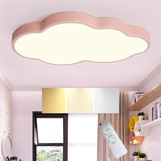 Modern Pink Led Ceiling Light 22"48w Close To Ceiling Light Fixtures With Remote Led Ceiling Lamp Flush Mount Ceiling Chandelier Lighting Fixture For Kids Bedroom/Kindergarten/Hallway/Balcony