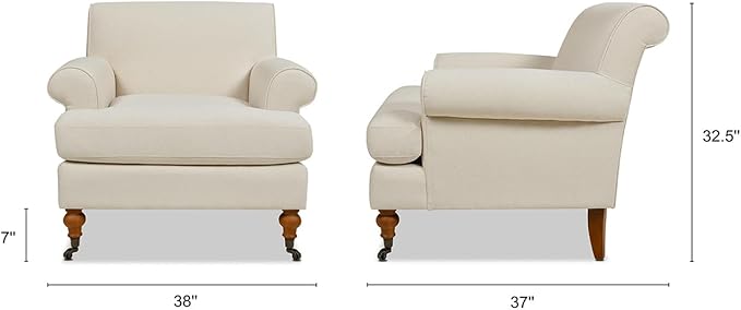 Jennifer Taylor Home Alana Lawson Accent Arm Chair Metal Casters, Light Beige Linen