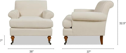 Jennifer Taylor Home Alana Lawson Accent Arm Chair Metal Casters, Light Beige Linen