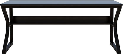 Extra Long Desk with Bookshelf - 63" Double Long Writing Table for 2-Person Workstation, Modern Study Work Computer Desk for Home and Office, Black