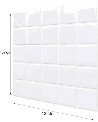 Alwayspon 10 Sheets 10" x10'' White 3D Vinyl Backsplash Tiles, Self-Adhesive Peel and Stick Wall Tile Stickers Stick on Subway Tiles for Kitchen Bathroom Wall