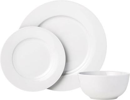 Amazon Basics Kitchen Dinnerware Set, Microwave and Dishwasher Safe, Plates, Bowls, Service for 6, 18-Piece, White