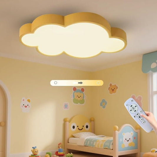Cloud Shape LED Ceiling Light for Kids Room, 58cm/22inch, 48W, Yellow, with Remote Control 4 Color Temperatures, Eye Protection Bedroom Study/Nursery Ceiling Light