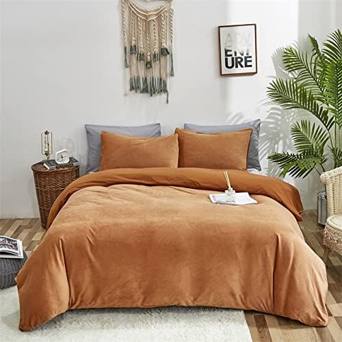 CLOTHKNOW Pumpkin Velvet Full Comforter Set Brown Fluffy Bedding Comforter Sets Terracotta Comforter Soft Cozy Orange Bed Comforter Sets