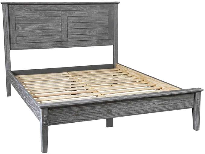 Grain Wood Furniture Greenport Solid Wood Platform Bed, Full Size, Brushed Grey