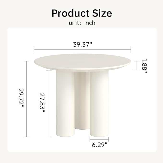 39.37in Round Dining Table for 4 to 8 People,Single Kitchen Table Dining Room Table,Cream White Dinner Table for Kitchen,Minilist Center Coffee Table for Living Room.