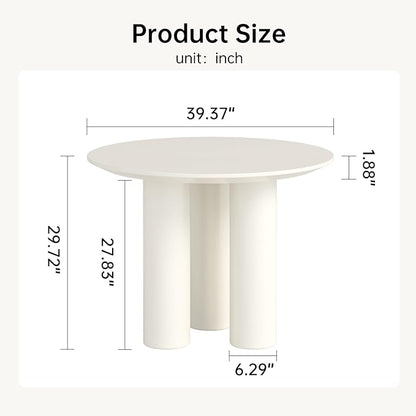 39.37in Round Dining Table for 4 to 8 People,Single Kitchen Table Dining Room Table,Cream White Dinner Table for Kitchen,Minilist Center Coffee Table for Living Room.