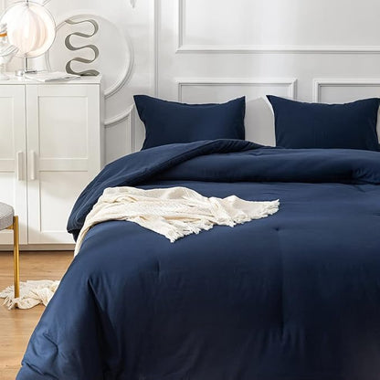Pureant Navy Blue Comforter Set - Full Size Breathable Soft Comforter with 2 Pillowcases
