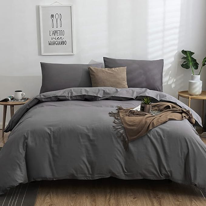 CLOTHKNOW Dark Gray Comforter Set Twin/Twin XL 3Pcs Grey Bedding Comforter Sets Boys Kids Charcoa Bed Sets with 2 x Pillowcases