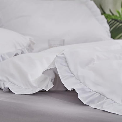 Pureant White Ruffle Comforter Set California King Boho Lace Bedding Comforter Cal King Vintage Farmhouse Comforter Solid Color Shabby Chic Quilts Plain White Fluffy Ruffled Fringe Bed