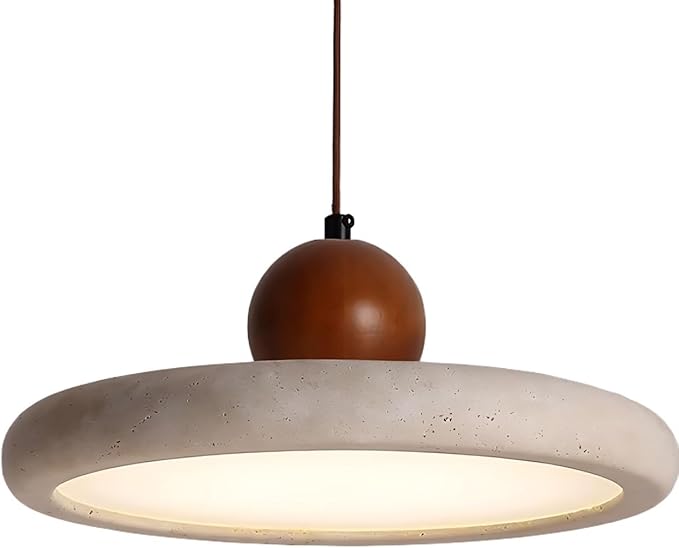 LED Natural Stone Pendant Light with Warm Glow, Modern Minimalist Dome Chandelier, Small Hanging Lamp for Kitchen Island Over Sink Bedroom Dining Room or Tea Room(Walnut)