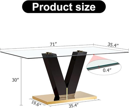 71" Glass Dining Table for 6-8 People, Modern Dining Table, Tempered Glass Top and MDF Base, Dining Room Table Ideal for Living Room Office