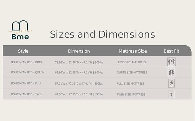 Bme Nipe 14 Inch Deluxe Bed Frame with Adjustable Headboard - Rustic & Bohemian Unique Style with Acacia Wood - No Box Spring Needed - 12 Strong Wood Slat Support - Easy Assembly - Twin, Walnut